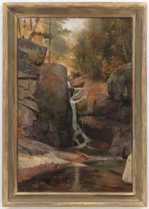 CHAMPNEY Edwin G 1842-1899,forest landscape with waterfall,South Bay US 2021-12-04