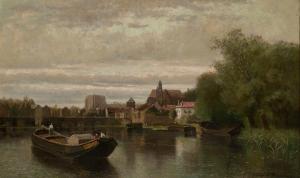CHAMPNEY Edwin G 1842-1899,View of a Town from a River,1875,William Doyle US 2020-05-12