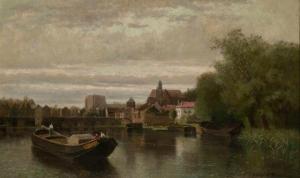 CHAMPNEY Edwin G 1842-1899,View of a Town from a River,1875,William Doyle US 2019-06-26
