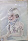 CHANDLER Eileen 1904-1993,half length study of a little girl in a striped dr,1949,Wotton 2018-12-28