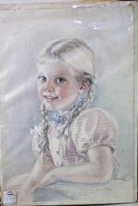 CHANDLER Eileen 1904-1993,half length study of a little girl in a striped dr,1949,Wotton 2018-12-28