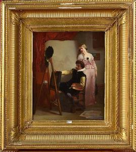 CHANTAL Louis 1822-1899,Le peintre et son modèle dans l\`atelier,VanDerKindere BE 2017-09-12
