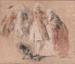 CHANTEREAU Jerome Francois 1710-1757,Quatre personnages et un chien,Ferri FR 2022-07-01