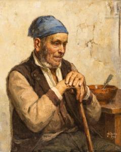 CHANTRON Alexandre Jacques 1842-1918,Vieil homme au bonnet bleu,1913,Millon & Associés FR 2023-01-17