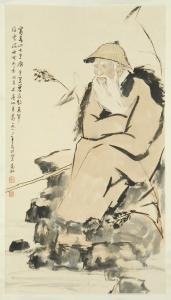 CHAO Yang 1942,Depicting an elderly fisherman sitting on a riverbank.,Eldred's US 2011-04-28