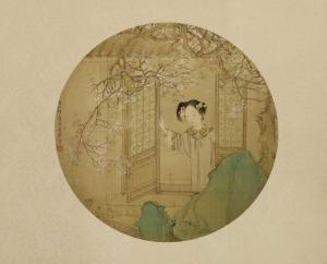 CHAO YUAN,A lady opening a window, looking out at a blossoming tree,Sworders GB 2021-11-05