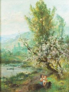 CHARBONNEAU Georges 1867-1942,Femme et enfant sous un arbre en fleurs,Massol FR 2015-03-30