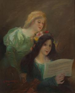 CHARBONNEAU Georges 1867-1942,Two girls with sheet music,Aspire Auction US 2016-04-07