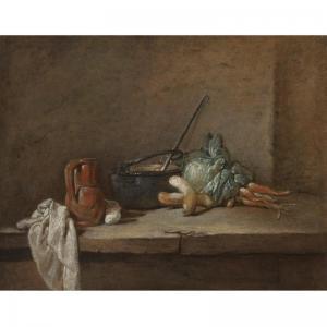 CHARDIN Jean Baptiste Simeon 1699-1779,A STILL LIFE WITH A NAPKIN, A PITCHER, A META,1730,Sotheby's 2006-12-07