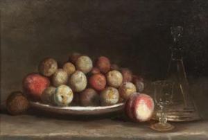 CHARDIN Jean Baptiste Simeon,Pêches, prunes, carafe et verre sur un entablement,Lafon 2014-03-18