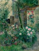 CHARLEMONT Hugo 1850-1939,Idyllischer Hinterhof mit Blumen im Sommer,Galerie Bassenge DE 2012-11-29