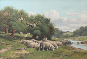 CHARLES GRANT DAVIDSON 1865-1945,Country Landscape with Flock of Sheep,Burchard US 2021-11-14