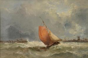 CHARLES JOHN COLVILLE BARON 1876-1878,A fishing boat in choppy waters off a jetty,Mallams 2013-07-17