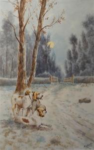 CHARLET Albert 1800-1900,Chiens de chasse dans un paysage enneigé,Ruellan FR 2020-02-29