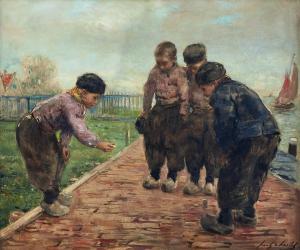 CHARLET Frantz 1862-1928,Boys playing by the coast,Uppsala Auction SE 2023-12-12