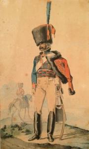 CHARLET Nicolas Toussaint 1792-1845,Portrait de hussard préenté en pied sur fond ,Millon & Associés 2017-12-08