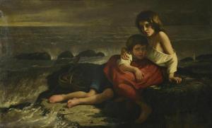 CHARLET Omer Pierre L 1809-1882,Deux enfants surpris par la marée,1874,Etienne de Baecque 2019-03-11