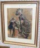 CHARLETON Joan,Victorian Lady with Two Children on the Steps of a,Tooveys Auction GB 2014-07-16