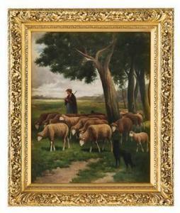 CHARLIER Emile,"Shepherdess Knitting with Her Dog and Flock of Sh,New Orleans Auction 2022-07-30