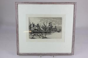 CHARLTON Edward William,moored boats at a dockside, believed to Arundel,Henry Adams 2018-12-06