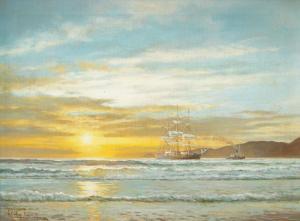 CHARMAN Rodney 1944,A tug boat pulling in a Clipper at sunset,1984,Rosebery's GB 2021-08-19