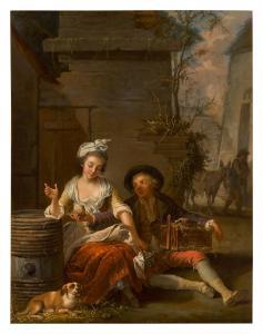 CHARPENTIER Jean Baptiste I 1728-1806,Amorous couple with a dog and caged doves,Sotheby's 2023-01-27