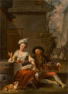 CHARPENTIER Jean Baptiste I,Amorous couple with a dog and caged doves,1789,Sotheby's 2023-12-07