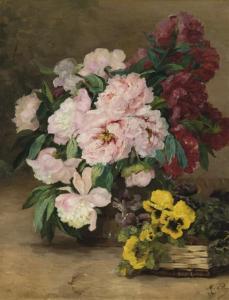 CHARRIER ROY Marguerite 1870-1964,Bouquet de pivoines et primevères jaunes,Christie's GB 2009-11-17