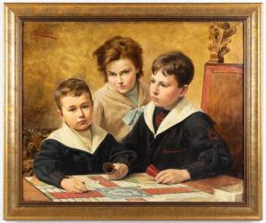 CHARTRAN Theobald 1849-1907,Children Playing Parcheesi,1889,Cottone US 2022-11-02