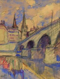 CHARTRES Antoine 1903-1968,Le pont et l'église de Saint Nizier,Aguttes FR 2013-02-21