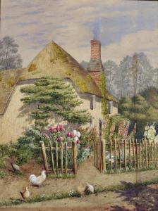 CHASE Marian Emma 1844-1905,Chickens outside a Thatched Cottage,John Nicholson GB 2019-12-18