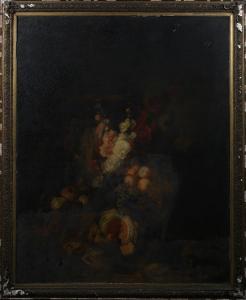 CHASSELAT Saint Ange Henri J 1813-1880,Hollyhocks, Grapes, Pomegranate,19th century,Tooveys Auction 2022-09-07