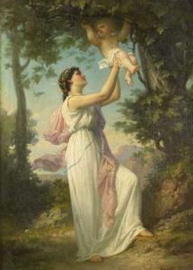 CHASSEVENT BACQUES Gustave Adolphe 1818-1901,Jeune femme grecque jouant avec ,Cornette de Saint Cyr 2007-12-12