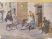 Chastro M,street scene with barber at work,Crow's Auction Gallery GB 2017-12-06