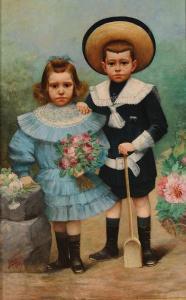 CHATEAUX R 1900-1900,Ritratto di bimbi con mazzo di rose,1907,Antonina IT 2010-06-21