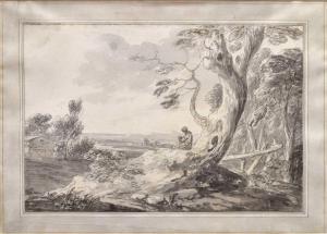 CHATELAIN Jean Baptiste Claude 1710-1771,Figure seated beneath a tree before an ,Clevedon Salerooms 2024-01-11