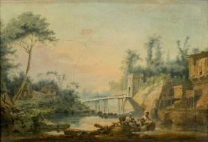 CHATELET Claude Louis 1753-1794,La traversée d'une rivière en barque,1794,Piasa FR 2007-12-12