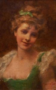 CHATINIERE ANTONIN MARIE 1828-1926,Portrait de femme à la robe verte,Pescheteau-Badin FR 2022-10-05
