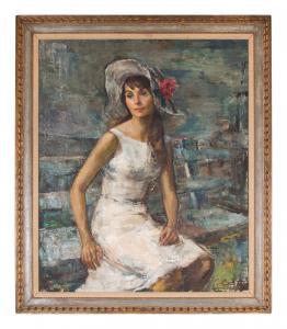 CHATOV Constantin 1904-1993,Woman in White Dress and Hat,Hindman US 2021-05-21