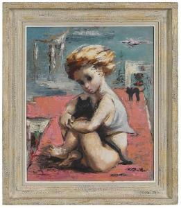 CHATOV Roman 1900-1987,Child with Two Black Cats,Brunk Auctions US 2019-03-23