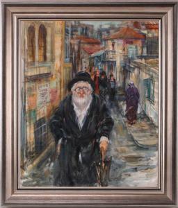 CHAUSKI Moshe 1935,portrait of a Jewish man in a busy street,2000,Dawson's Auctioneers GB 2022-08-25