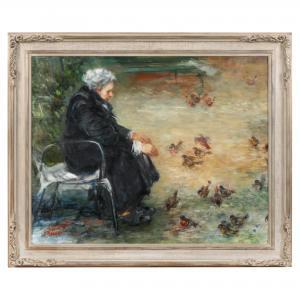 CHAUSKI Moshe 1935,Untitled (woman feeding birds),Leland Little US 2022-01-27