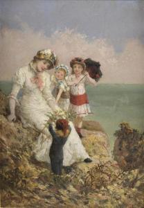 CHAVIGNY V,Femme et trois enfants sur des rochers au bord de la mer,Daguerre FR 2018-06-01