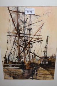 CHEAPE Malcolm 1964,study of a tall ship in a harbour,Lawrences of Bletchingley GB 2020-10-23