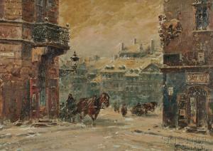 CHEMIELINSKI Wladyslaw T 1895,Snowy City Square with Horse-drawn Sleigh,Skinner US 2014-09-19