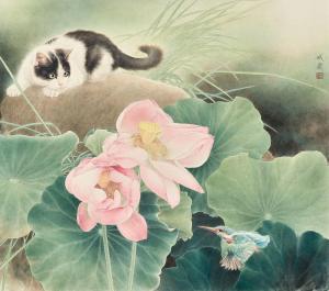 CHENG'AI XING 1960,Lotus Pond and Cat,Christie's GB 2018-05-29