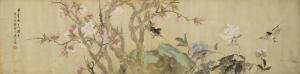 CHENG ZHU 1826-1900,Swallows, Rocks and Peaches,1882,Bonhams GB 2022-03-24
