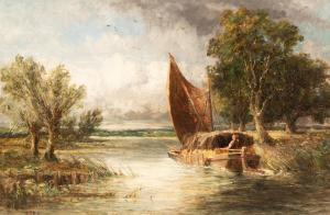 CHESTER George 1813-1897,Barge on a River/willow trees on the ban,1882,Simon Chorley Art & Antiques 2023-02-14