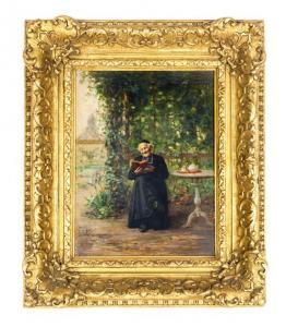 CHEVILLIARD Vincent J. Baptiste 1841-1904,Monk Reading in a Garden,Hindman US 2016-07-18
