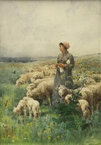 CHIALIVA Luigi 1842-1914,A Young Shepherdess Tending the Flock,Clars Auction Gallery US 2014-02-16